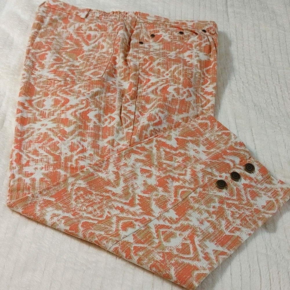 Ruby Rd. Orange and White Cropped Pants